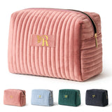 COSHAYSOO Travel Makeup Bag Quilted Make Up Pouch Initial Cosmetic Case for Women Hair Eyebrow Eyeshadow Brushes Powder Foundati