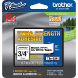 Brother Genuine PTouch TZES241 Tape, 3/4 (0.7) Wide ExtraStrength Adhesive Laminated Tape, Black on White, Laminated for In