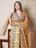 Anni Designer Women'S Rayon Blend Anarkali Printed Kurta With Palazzo & Dupatta (Cia Yellow-Vks04_S_Yellow_Small),Yellow,S,,,