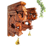 Jline Arts Wooden Elephant Wall Bracket Pair 12 Inch | Hand Carved Brown Finish South Indian Corbels With Brass Bells | Traditio
