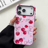 QLTYPRI Case for iPhone 17 Pro Max, Aesthetic Cute Pink Cherry Bow Phone Case for Girls Women, Protective Hybrid 2-Layer Hard Sh