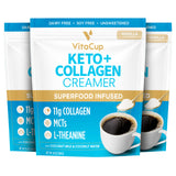 VitaCup Keto + Collagen Coffee Creamer Vanilla Flavor w/MCT, Collagen Protein, Coconut Water, L-Theanine for Keto Diet, Coffee,