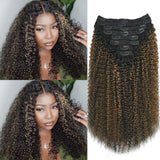 Mihugass 3c 4a Curly Clip in Hair Extensions T1BP1B/30 Omber Kinky Curly Clip ins For Women Brazilian Virgin Clip on Hair (12inc
