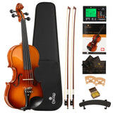 Cecilio 4/4 Violin Set Full Size Fiddle Solidwood Ebony Fitted LEFT-HANDED Violin with D'Addario Prelude Strings | Complete Set
