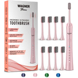 Wagner Stern ultrasonic whitening Electric Toothbrush with 8 Charcoal Black Brush Heads. for Fresh Breath & Healthy Smile. (Pink
