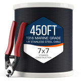 1/8 T316 Stainless Steel Cable, Electroplated Black Aircraft Cable for Deck Railing, 7x7 Strand Core, 450FT, Come with Cutter