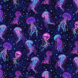 Timeless Treasures Electric Ocean Blue and Purple Jellyfish Cotton Fabric, CD2852-MIDNIGHT
