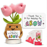 Gossby Handmade Positive Tulip Flower Crochet - Thank You for Helping Me Grow - Teacher Appreciation Gift - Thank You, Birthday,
