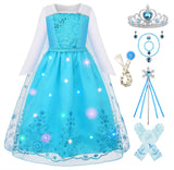 Uplus ME Light Up Princess Dress Girls Elsa Costume Dress Kids Halloween Birthday Christmas Party Dress Up Outfit (6-7Y/140)