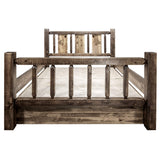 Montana Woodworks Homestead Collection King Storage Bed With Laser Engraved Wolf Design, Stain & Clear Lacquer Finish