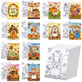 Anseal 12 Packs Fall Thanksgiving Pre Drawn Canvas to Paint, 5 X 7 Pre Printed Canvas for Kids, Pre Stretched Canvas Outline Pai