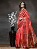 Satrani Womens Tabby Silk Banarasi Jacquard Saree With Unstitched Blouse Piece(3045S5612Na_Rose Pink2)