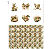 Rustic Patchwork Cotton Fabric Panel - 6 Designs (10 10 inch Each) + Bonus Patchwork Sheet 29.5 19.6 inch, 100% Cotton 140 GSM