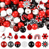Buryeah 200 Pcs Ladybug Wooden Beads 16mm Colorful Ladybug Round Beads 20mm Gnome Ladybird Rainbow Flower Shaped Charms for Summ