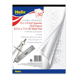 Helix 100% Rag Vellum Paper Pad 1 Inch Equals 10x10 Grid 8.5 Inch x 11 Inch 50 Sheet Pad AcidFree Drafting, Art, Sk