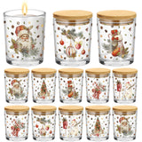 Ziliny 12 Pack 7 oz Christmas Glass Candle Jar with Wood Lids Xmas Retro Thick Empty Jars for Making Candles Small Holiday Conta