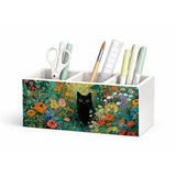 GGED Black Cat Wooden Desk Organizer Pen Holder