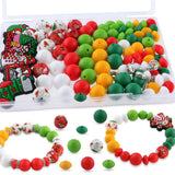 Kovict 100Pcs 12mm 15mm Red Christmas Focal Silicone Beads for Keychain Bracelet Making, 8mm Rondelle Rhinestone Spacer Beads fo