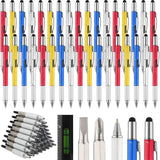 Yeaqee 40 Pcs Multi Tool Pens for Men 6 in 1 Screwdriver Multi Function Pen with Refills Ruler Level Gauge Ballpoint Pen for Dad