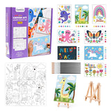 8 Packs 5x7 Pre Drawn Canvas Set,Paint by Numbers for Kids,48 Paints 8 Brushes 2 Easels,Pre-Printed Acrylic Oil Painting Kit Age
