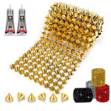 0.5 Yard Spike for Crafts Stude for Clothing, Gold Spike Stud with Glue, Cone Flatback Plastic Trim Mesh for Holloween Party Dec