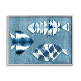 Stupell Industries Abstract Fish Silhouette Shapes Blue Tie Dye Pattern Grey Framed Wall Art, 20 x 16