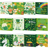 Saillong 12 Pack St Patricks Day Diamond Painting Greeting Card Kits Green Shamrock Diamond Art Cards with Envelopes 5D Rhinest