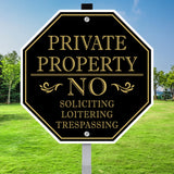 No Trespassing Signs Private Property, No Soliciting Sign for House, 10 x 10 Inches No Loitering Aluminum Metal Signs with 28 In