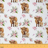 Highland Cow Fabric by The Yard, Flower Bull Cattle Upholstery Fabric for Chairs Sofa, Western Funny Animal Wildlife Farmhouse C