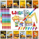 BenLouis 24 Construction Mini Coloring Books Kids with 24 Stacking Crayons Excavator Theme Party Favors Activity Books Bulk for