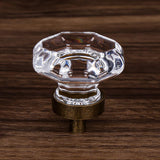 HIEMEY Vintage Glass Crystal Dresser Cabinet Knobs Antique Brass, Octagon Knobs and Pulls for Dresser Drawers, Bathroom Kitchen