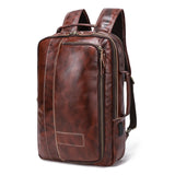 LANNSYNE Vegetable Tanned Leather Backpack for men, Expandable Leather Backpack Fits 15.6 Laptop, Tote Shoulder Travel Bag Rucks