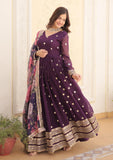 Wedani Faux Georgette Embroidered Sequins Anarkali Kurta Set For Women (In Alpha 2Xl Regular Purple),PURPLE,2XL,Georgette,Anarkali,