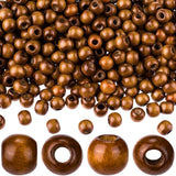 HINZIC 200pcs Medium-Coffee Wooden Beads, 9x10mm Large Hole Macrame Bead, Natural Wood Hair Bead, Round Loose Spacer Beads for M