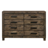 Benjara Wooden Dresser With 8 Drawers And Grain Details, Brown