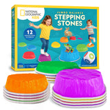 National Geographic Kids Jumbo Balance Stepping Stones - 12 Non-Slip Stepping Stones in 3 Heights with Foam Dice & Play & Learn
