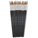 Charles Leonard Water Color Paint Brushes with Round Pointed Tip, # 10, 0.93 Inch, Camel Hair, Black Handle, 12Pack (73510)
