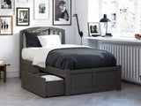 AFI Richmond Twin XL Size Platform Bed with Footboard & Storage Drawers in Grey