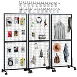 Maeklon 3 Pack Grid Wall Panel Rack, 3x6 Ft Metal Gridwall Display Stand with T-Base Wheels, Heavy-Duty Mobile Freestanding Rack