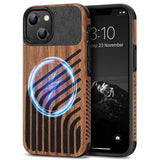 TENDLIN Compatible with iPhone 13 Case Wood Grain with Carbon Fiber Texture Design Leather Hybrid Slim Case (Compatible with Mag