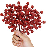 winemana 24 Pack 8 Inch Christmas Glitter Faux Winter Berry Sprigs, Artificial Sparking Red Berries Ornaments for Christmas Tree