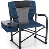 ALPHA CAMP Director Chair with Side Table Heavy Duty Portable Chair with Cup Holder Cooler Bag Steel Outdoor Folding for Adults