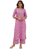 Anni Designer Women'S Cotton Blend Printed Straight Kurta With Pant (2K-Pink_S_Pink_Small),Pink,S