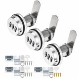 Kitmose 3 Pack Combination Cabinet Cam Lock with 1-1/8'' Cylinder and Chrome Finish, Security Combi-Cam Lock for Cabinet Filing