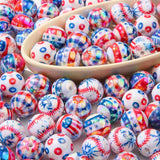BERMRO 16mm Acrylic Beads 20pcs Independence Day Color Pen Bead Focal Chunk Bubblegum Beads for DIY Crafting Necklace Bracelet J
