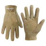 HANDLANDY Kids Leather Gardening Gloves, Kid Work Gloves, Khaki, M