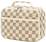Kids Girls Lunch Bag Insulated Lunch Box for school Corduroy Lunch Cooler Organizer School Kids Lunch Tote (Corduroy checkered b