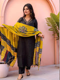 Anni Designer Women'S Rayon Viscose Straight Solid Kurta With Pant & Dupatta (Fronx Black-Vks04_S_Black_Small),Black,S,,,