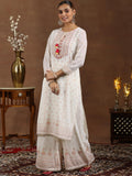 Libas Womens Printed Georgette Straight Kurta With Palazzos And Dupatta Off White M
