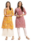 rangita Yellow & Pink 100% Cotton Knee Length Printed Straight Kurti for Women | Kurta for Women_4XL (Pack of 2)